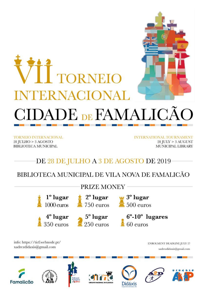 Torneio Internacional de Xadrez tem prize money de 3250 euros