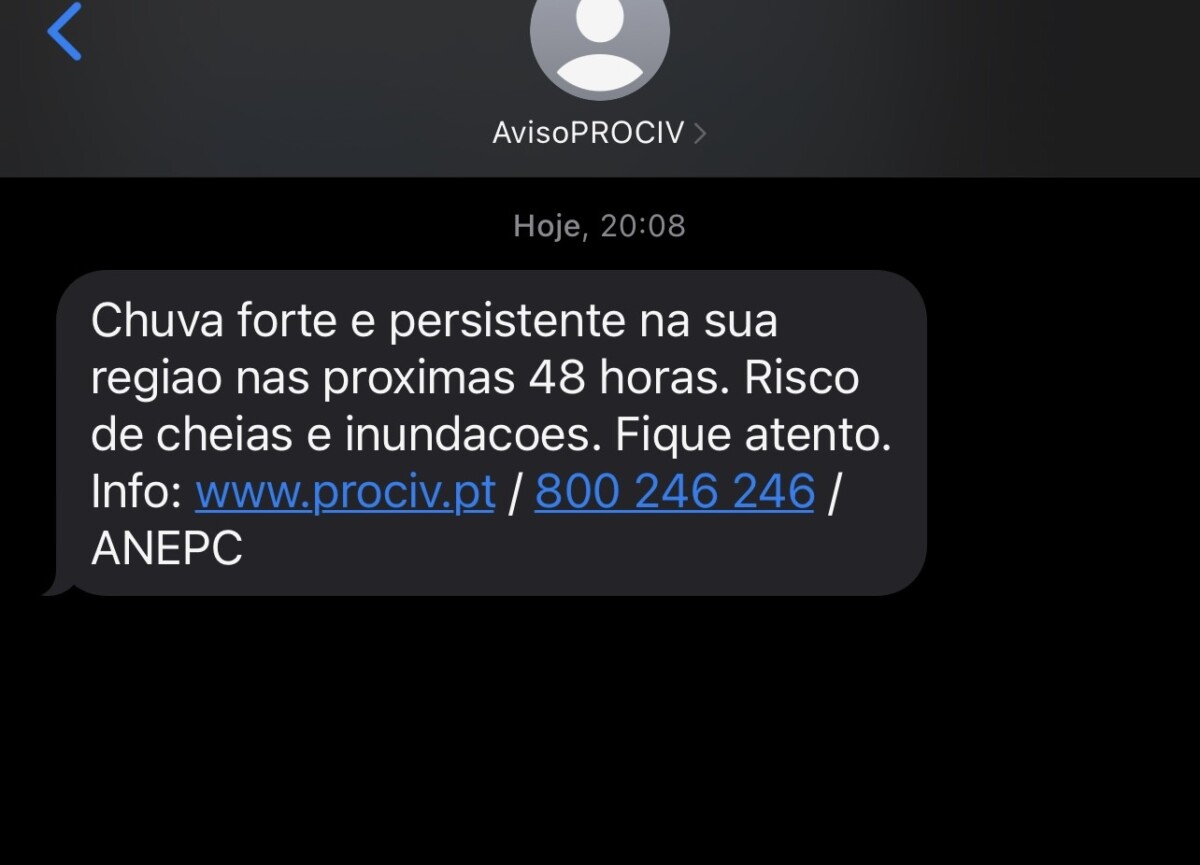 Proteção Civil envia SMS a alertar para as próximas 48h de mau tempo