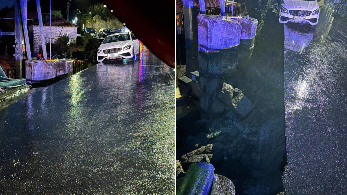 Perigo iminente em Pousada de Saramagos: Muro desaba e deixa carro em risco de queda